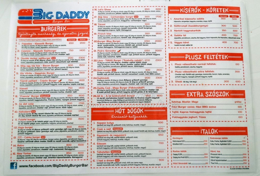 Big Daddy Burger étlap